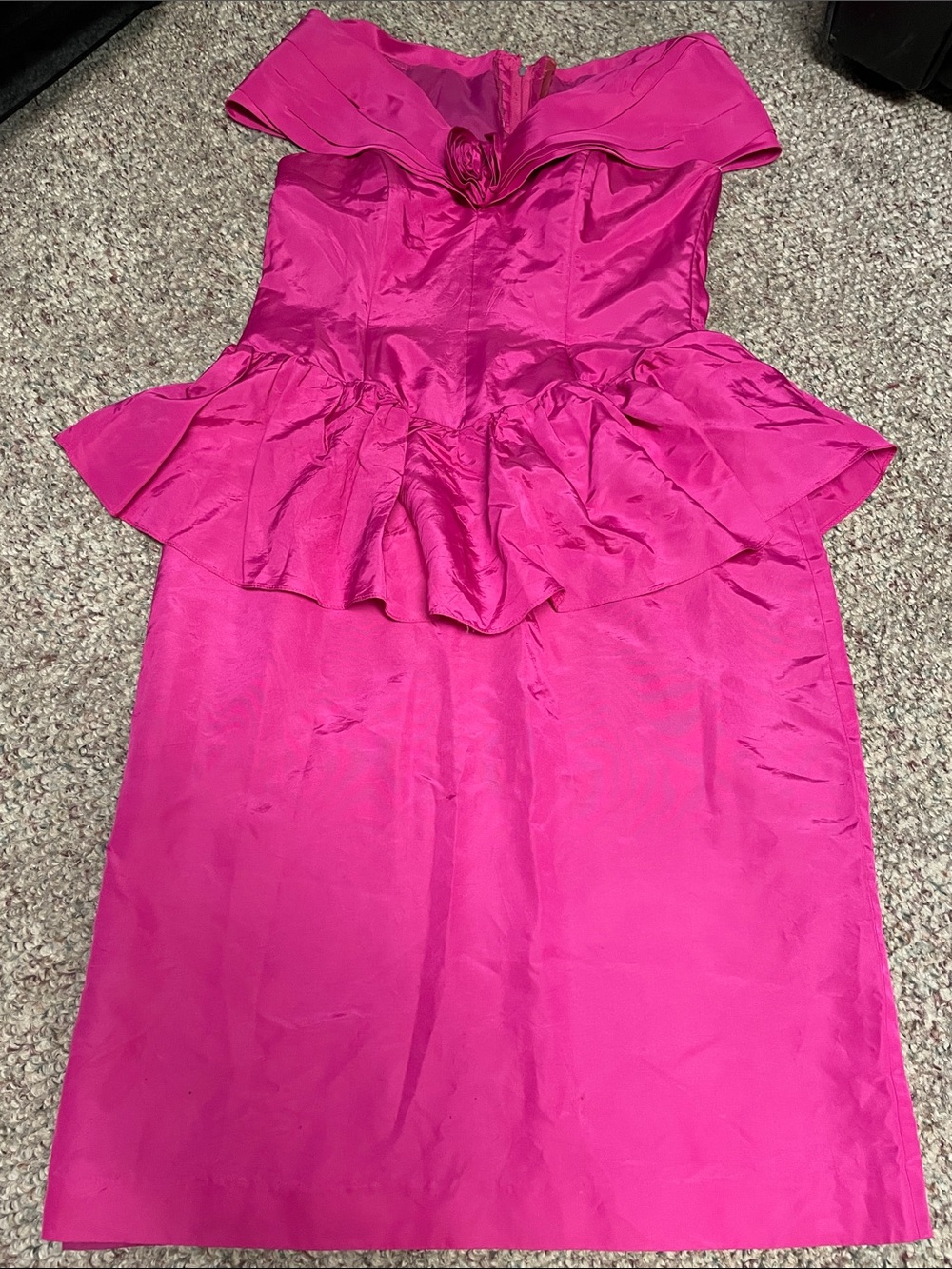 Vintage 80s off sholder boned corset top Fuchsia Peplum Party Dress